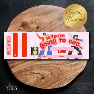 Konzertticket Geschenk, Digitaler Download für Surprise Gig Voucher Reveal für Freund, Konzert-Erinnerungsstücke-Andenken für Ihn, Pink und Rot