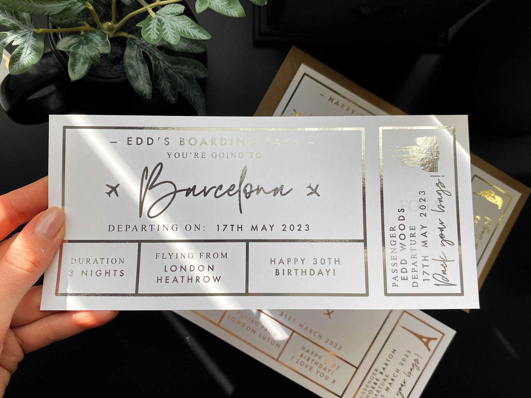 Boding Card Boarding Pass Surprise Gift, Foiled Holiday Reveal Tickets ...