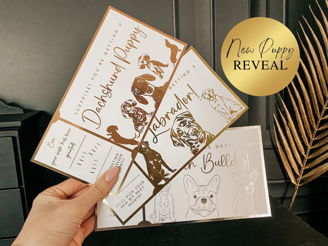 New Puppy or Dog Reveal Personalised Foiled Ticket for Surprise Gift ...