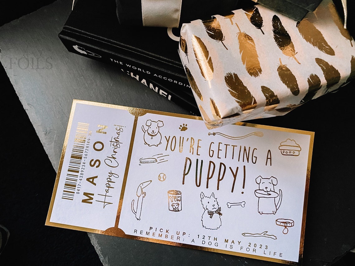 You're Getting a Puppy, New Dog Reveal Personalised Foiled Ticket for ...