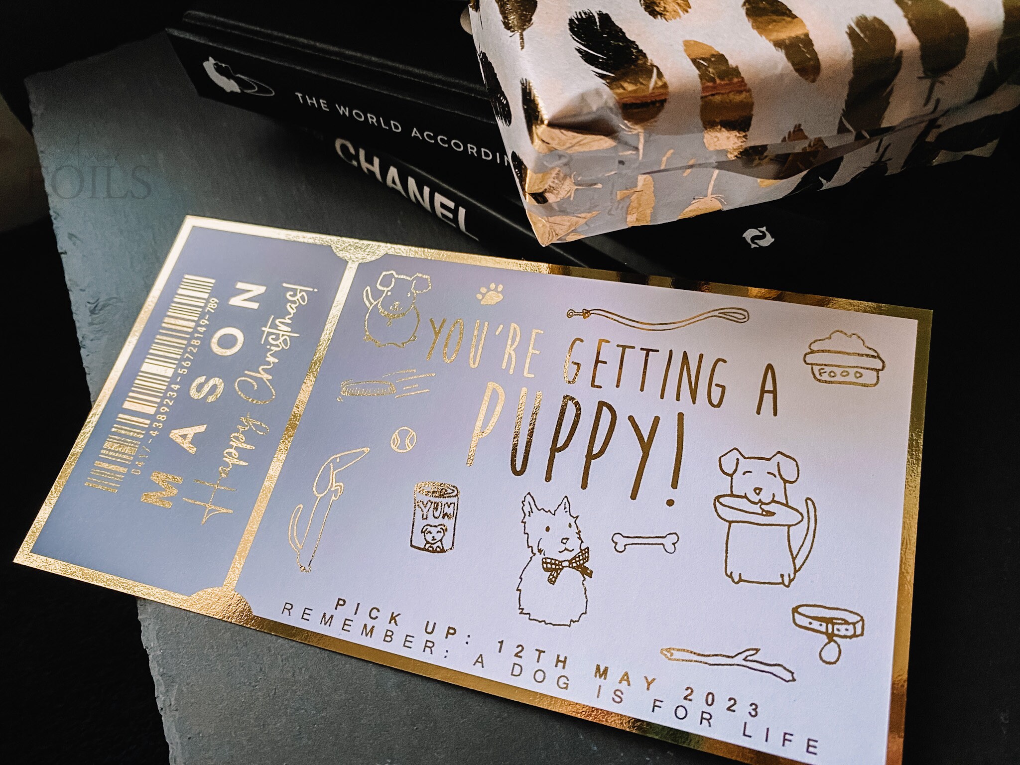 You're Getting a Puppy, New Dog Reveal Personalised Foiled Ticket for ...