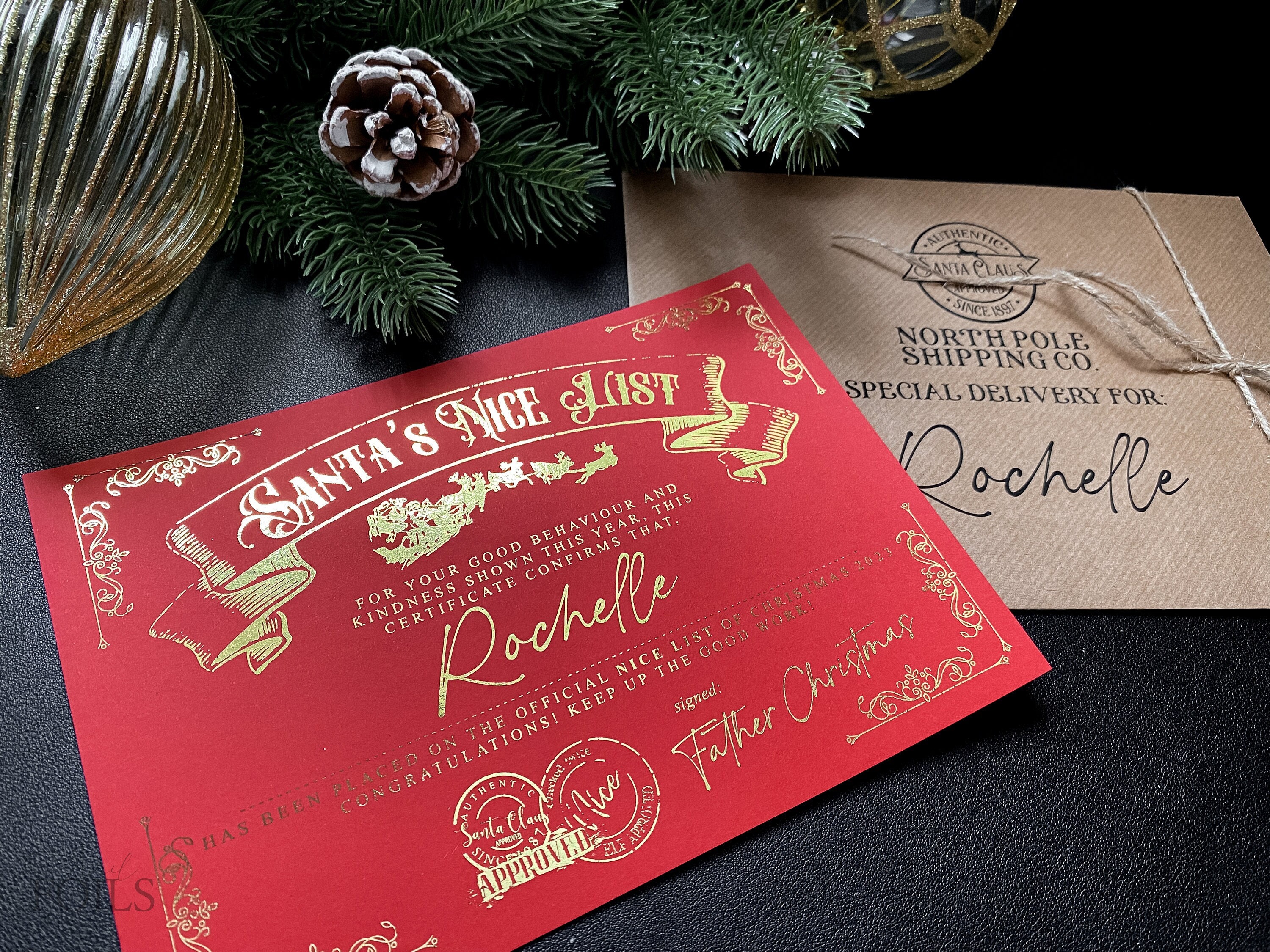 Personalised Nice List Certificate From Santa Claus in Red Foil, 2024 Luxury Letter From Father Christmas, Christmas Traditions For Children