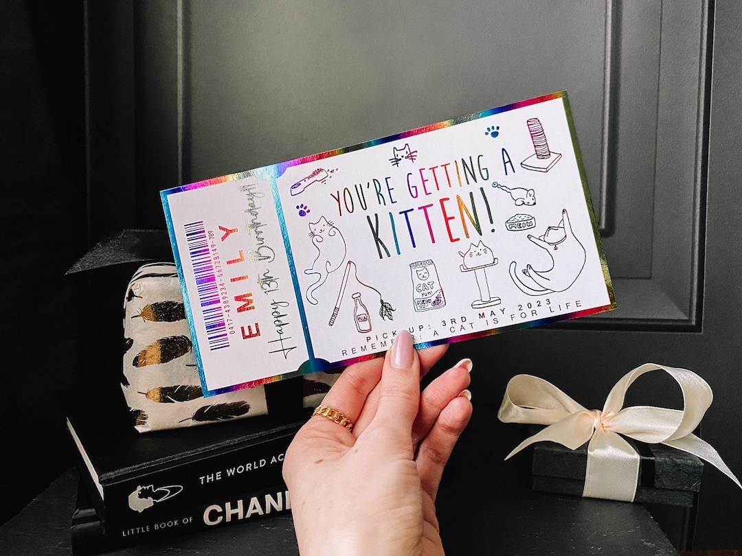 You're Getting a Kitten, New Kitten Reveal Personalised Foiled Ticket
