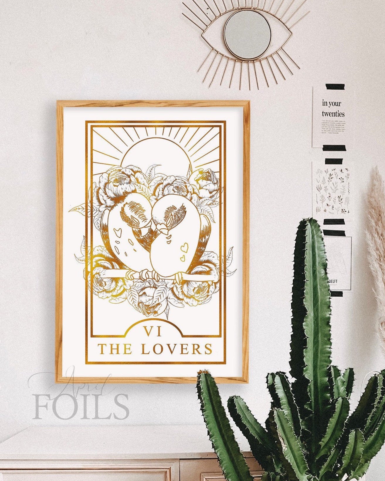 The Lovers Tarot Card Hand Drawn Love Birds Foil Print in Etsy