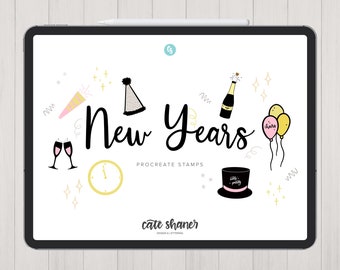 New Years Eve Procreate Stamps | New Years Stamp Brushes | Procreate Stamps | iPad Lettering | Doodling