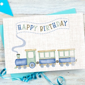Train Happy Birthday, Blank, Boys Birthday, Greeting Card, 100% sustainably made