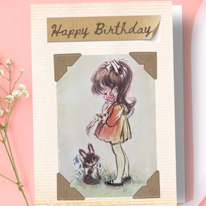 Happy Birthday, Vintage Girl Greeting Card, Vintage photo albumm, Blank, Any Occasion,  100% sustainably made
