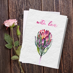 Watercolour Protea, Greeting Card, Any Occasion, With Love, Blank, 100% sustainably made