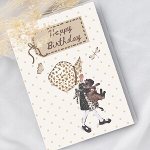 Happy Birthday, Vintage Girl Greeting Card, Blank, Any Occasion,  100% sustainably made