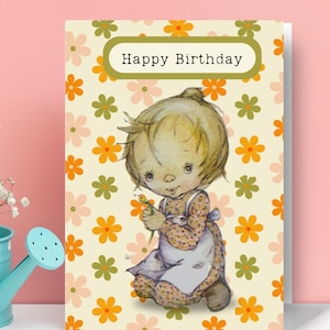 Vintage Girl Greeting Card, Blank, Any Occasion,  100% sustainably made