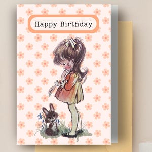 Happy Birthday, Vintage Girl Greeting Card, Blank, Any Occasion,  100% sustainably made