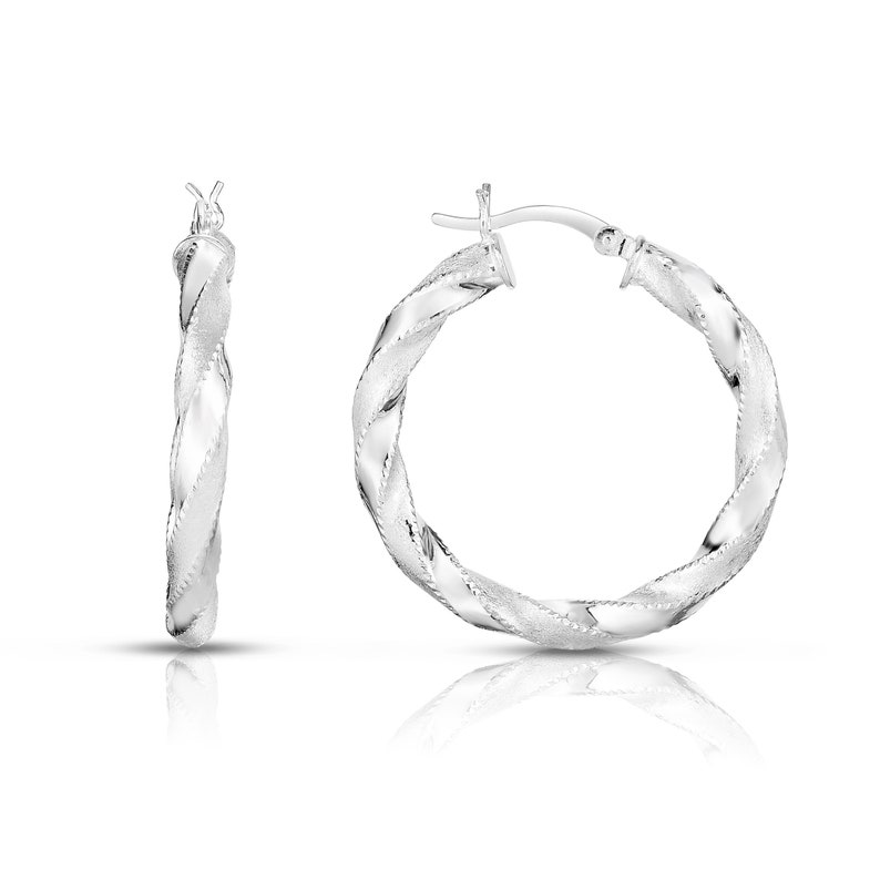 Womens Jewelry 925 Sterling Silver Diamond Cut twist Hoop Earrings,Hoop Earrings For Women