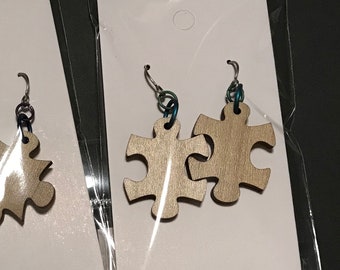 Puzzle Piece wood earrings