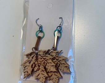 Large Maple Leaf Wood Earrings