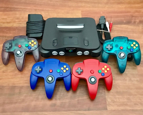 EXCELLENT - N64 Nintendo 64 Console + UP TO 4 NEW CONTROLLERS + Cords +  CLEANED!