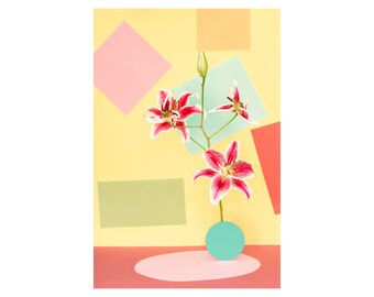 Still Life With Stargazer Lily No. 5: Floral Print Modern Art Wall Hanging Abstract Art Decorative Art Fine Art Photography