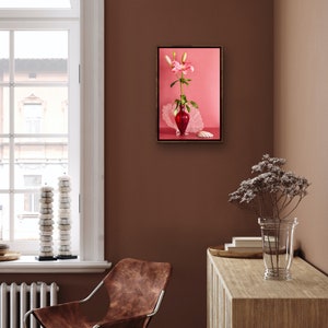 Still Life With Pink Stargazer Lily: Dutch Still Life, Floral Photo, Modern Art, Wall Hanging, Decorative, Fine Art, Pink Floral. Red Floral image 3