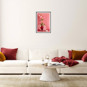 Still Life With Pink Stargazer Lily: Dutch Still Life, Floral Photo, Modern Art, Wall Hanging, Decorative, Fine Art, Pink Floral. Red Floral image 4
