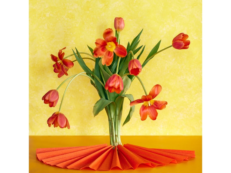 Summer Tulips: Still Life, Fine Art, Interior Design, Modern Art, Floral Art, Dutch Still Life, Orange Tulips, Red Tulips immagine 1
