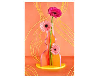 Pink Sunflowers with Curvy Shapes: Still Life, Bespoke Print, Fine Art Photography, Archival Print, Giclée Print, Modern Art, Decorative Art