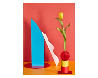 Still Life Photograph With Yellow Tulip & Abstract Shapes: Modern Art, Fine Art Photography, Abstract Floral Photograph