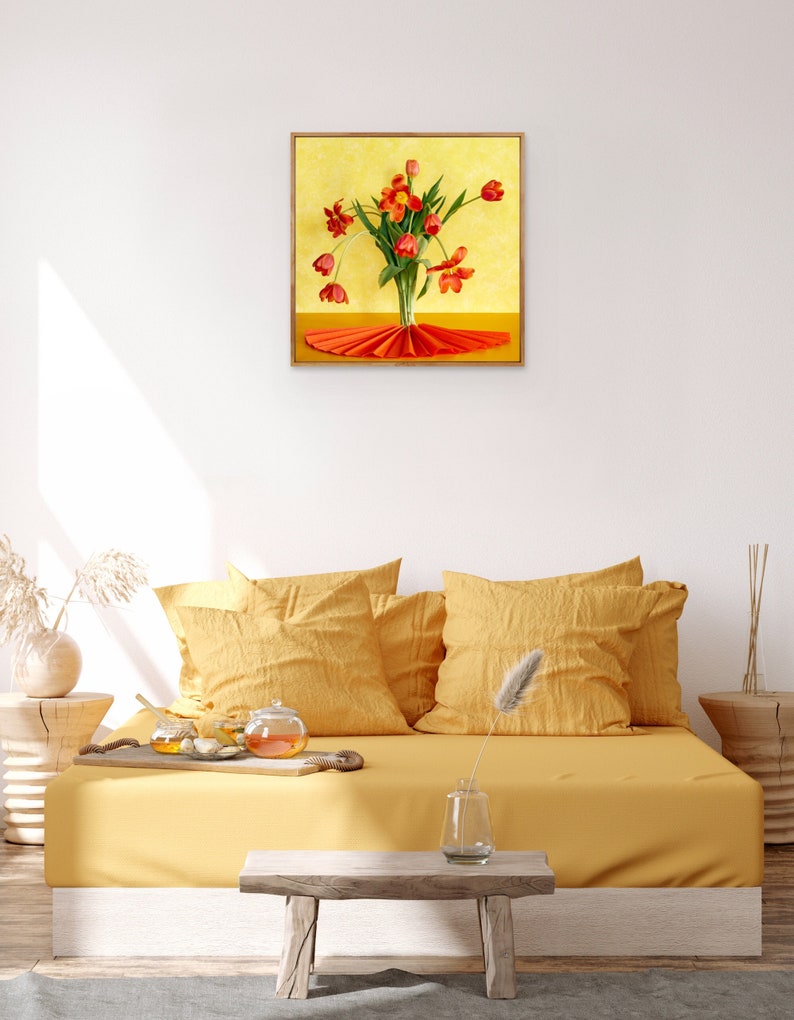 Summer Tulips: Still Life, Fine Art, Interior Design, Modern Art, Floral Art, Dutch Still Life, Orange Tulips, Red Tulips image 4