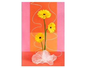 Sunflowers with Orange Squares: Still Life, Fine Art Photography, Archival Print, Giclée Print, Floral Print, Modern Art, Decorative Art
