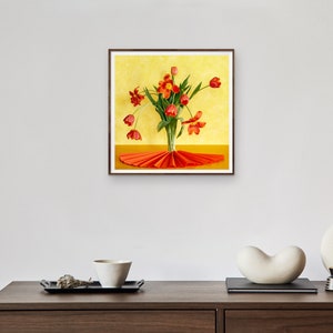 Summer Tulips: Still Life, Fine Art, Interior Design, Modern Art, Floral Art, Dutch Still Life, Orange Tulips, Red Tulips image 6