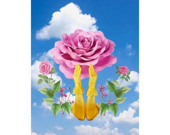 Surreal Rose: Fine Art Photo | Large Handmade Collage Art Mixed with 3-D Objects | Magritte Inspired | Dali Inspired | Still Life | Floral