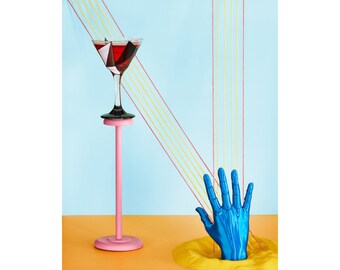 Still Life Photograph With Cocktail & Blue Hand, Abstract, Cocktail Photo, Surreal, Martini Glass
