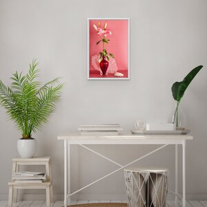 Still Life With Pink Stargazer Lily: Dutch Still Life, Floral Photo, Modern Art, Wall Hanging, Decorative, Fine Art, Pink Floral. Red Floral image 10