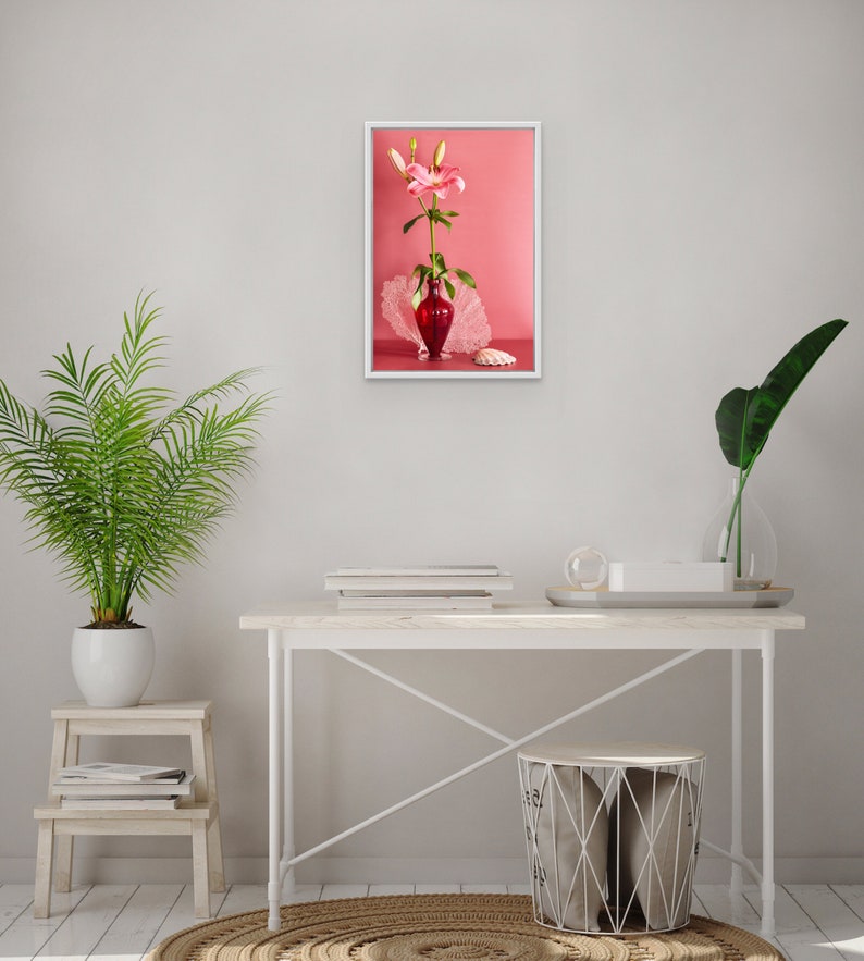 Still Life With Pink Stargazer Lily: Dutch Still Life, Floral Photo, Modern Art, Wall Hanging, Decorative, Fine Art, Pink Floral. Red Floral image 10