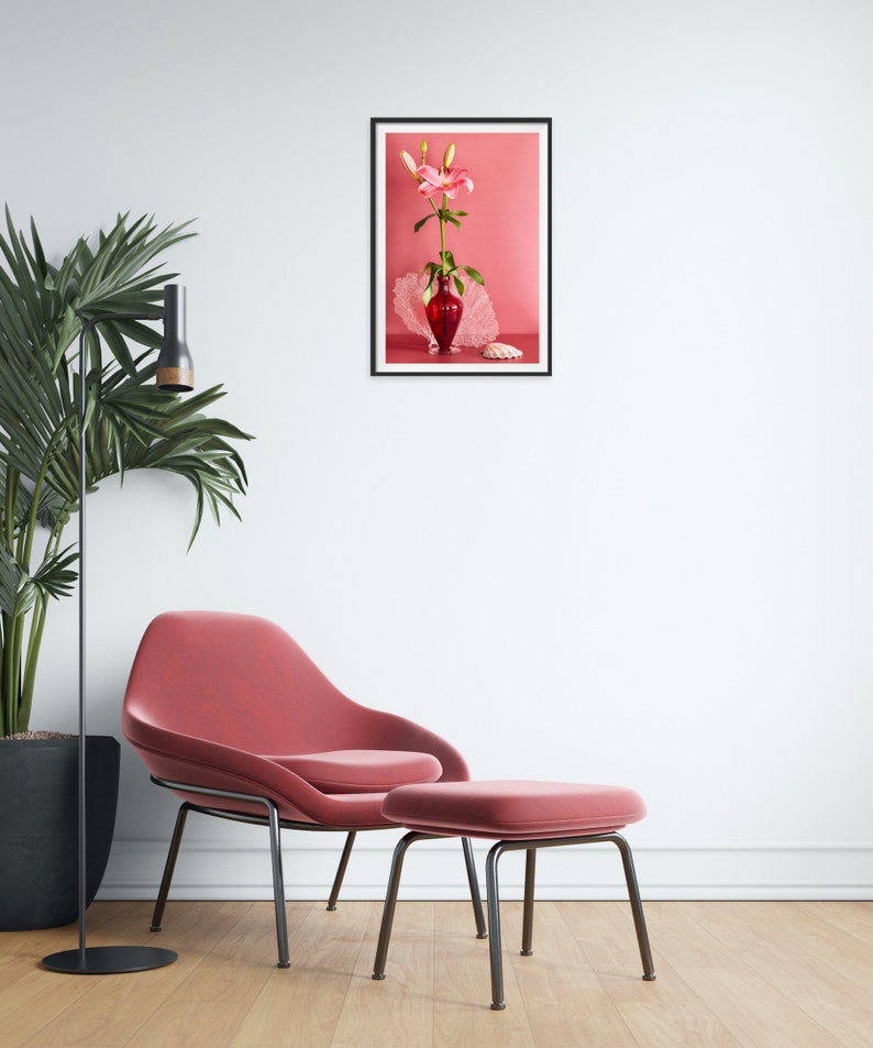 Still Life With Pink Stargazer Lily: Dutch Still Life, Floral Photo, Modern Art, Wall Hanging, Decorative, Fine Art, Pink Floral. Red Floral image 7