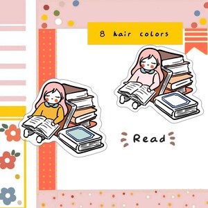 PK96-filles de lecture endormies, autocollants d’étude, autocollants de livre, autocollants de planificateur, autocollants de journal, autocollants de lecture