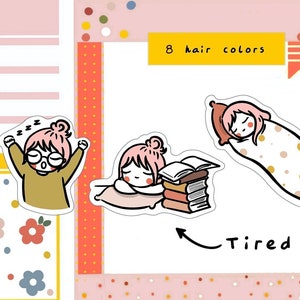 PK122-Muy cansado, pegatinas para estudiar, pegatinas para el planificador de un día tranquilo, pegatinas para dormir