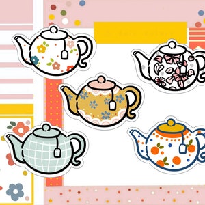 CI10-kettle stickers, tea cups, tea bag sticker, journal stickers, planner stickers