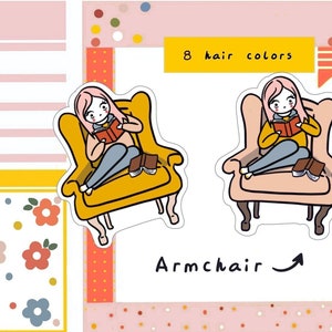 PK44-lecture dans l'autocollant de planificateur de fauteuil, autocollant de livre, autocollants chauds et confortables de livre