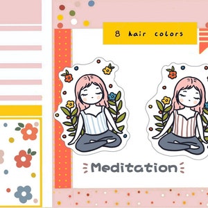 PK81-Fille en méditation, sticker personnage, sticker agenda