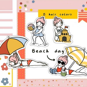 PK93-Beach day, pegatinas de verano, pegatinas de playa, pegatinas planificadora, pegatinas de natación, pegatinas de piscina