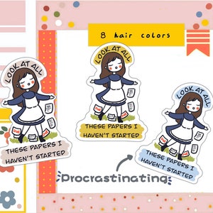 PK-85 Procrastinating planner sticker, study sticker, work sticker, character sticker