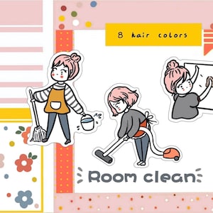 PK56-Schoonmaakdagplannersticker, huisschoonmaaksticker, karaktersticker.