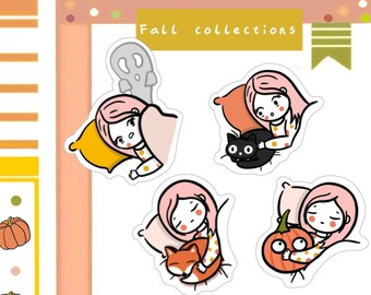 PK74-Fall sleep character sticker, planner sticker, cute sticker