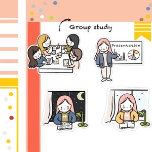 PK26-Study Stickers, group study, planner stickers, school stickers, character stickers, cute stickers