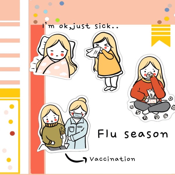 PK25-Flu season planner stickers, character stickers, cute sticker,functional stickers, getting sick