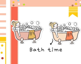 Bath Time Planner Stickers, Self Care Journal Stickers