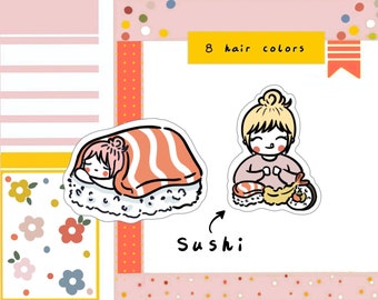 PK129-Sushi day, sushi stickers, sushi girl