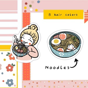PK124-comer fideos, calcomanías Ramen, comer fideos, calcomanía del planificador de alimentos, calcomanías del diario
