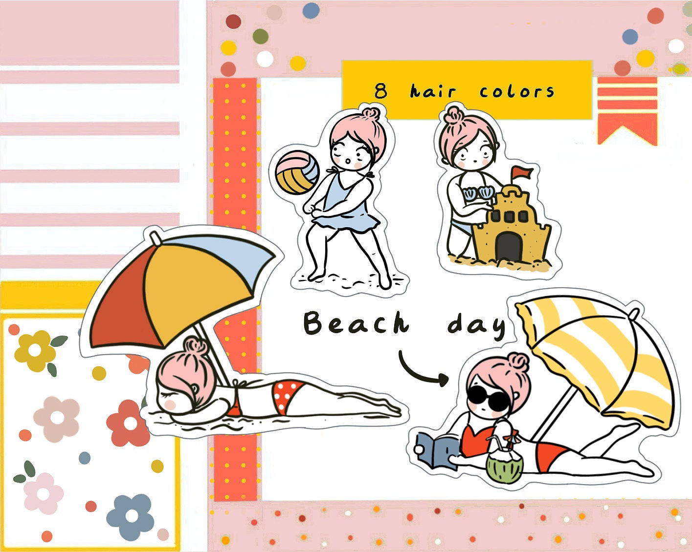 Pk93-beach Day Planner Stickers, Summer Theme (non-removable) - Etsy