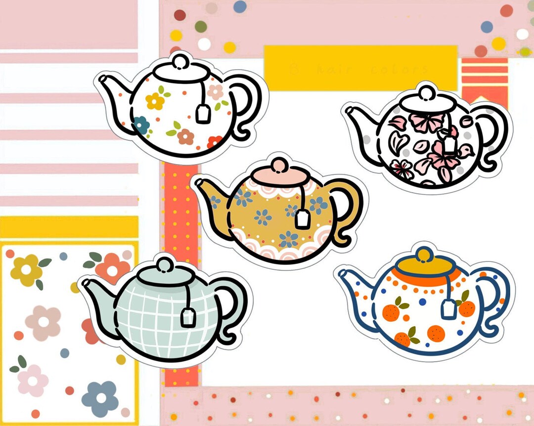 Tea Kettle Sticker Teapot Planner Stickers, Tea Cup Journal Stickers - Etsy