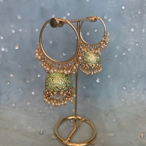 Premium Meenakari Hand-painted Jhumka Mint